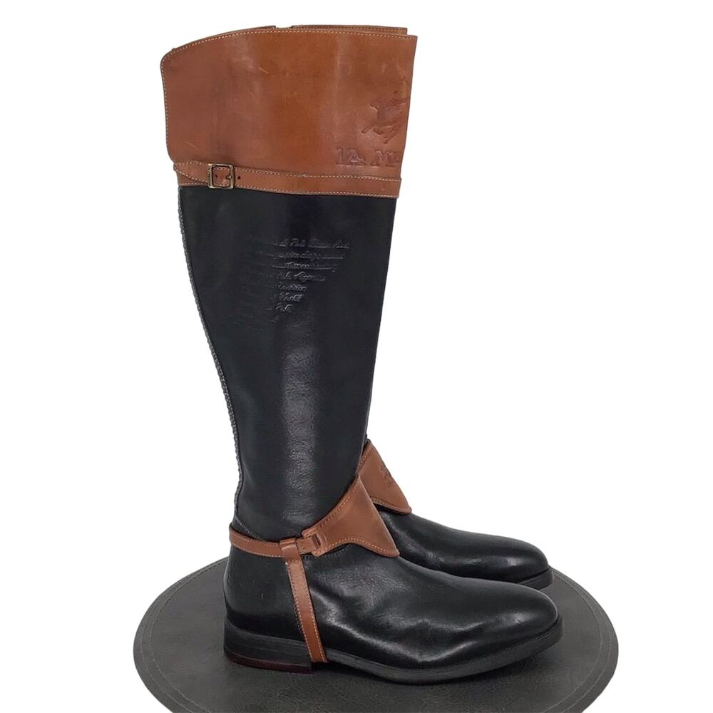 La Martina Riding Boots Womens Sz 6.5 Black Brown Leather Heeled‎ Equestrian